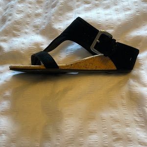 Black sandals fabric wedge heeled size 10